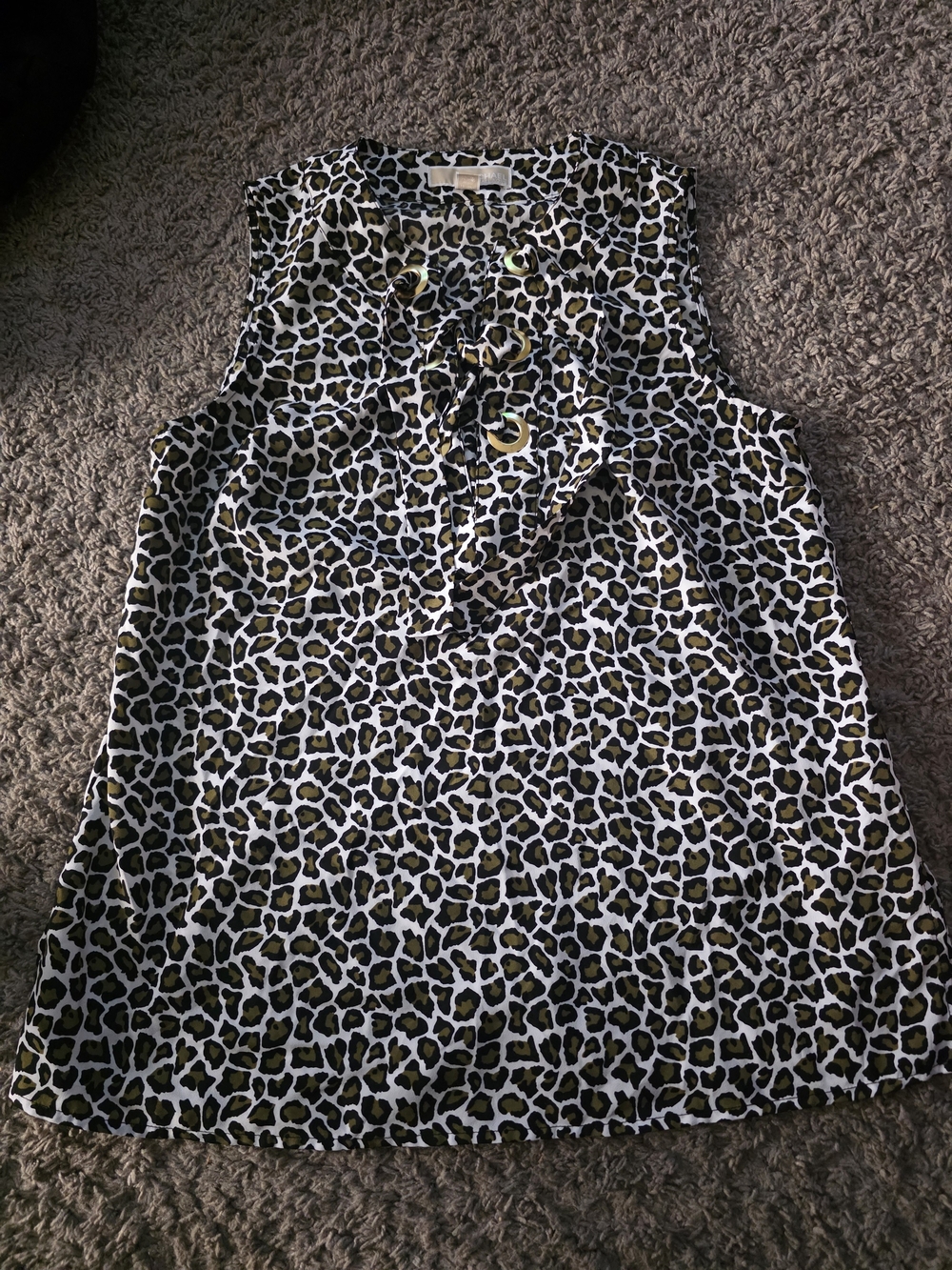MICHAEL Michael Kors Olive and Black Leopard Print Ruffle Neck Camisole